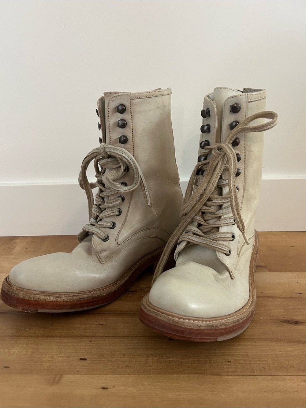 Free People Cream Lace-Up Combat Boots